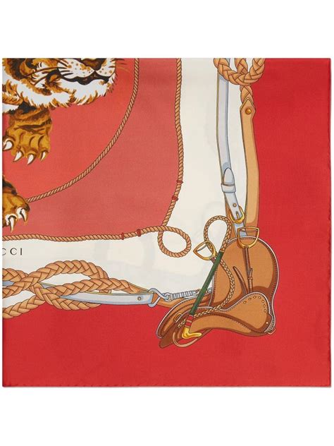 gucci scarf with tiger|Tiger print silk scarf in red and ivory .